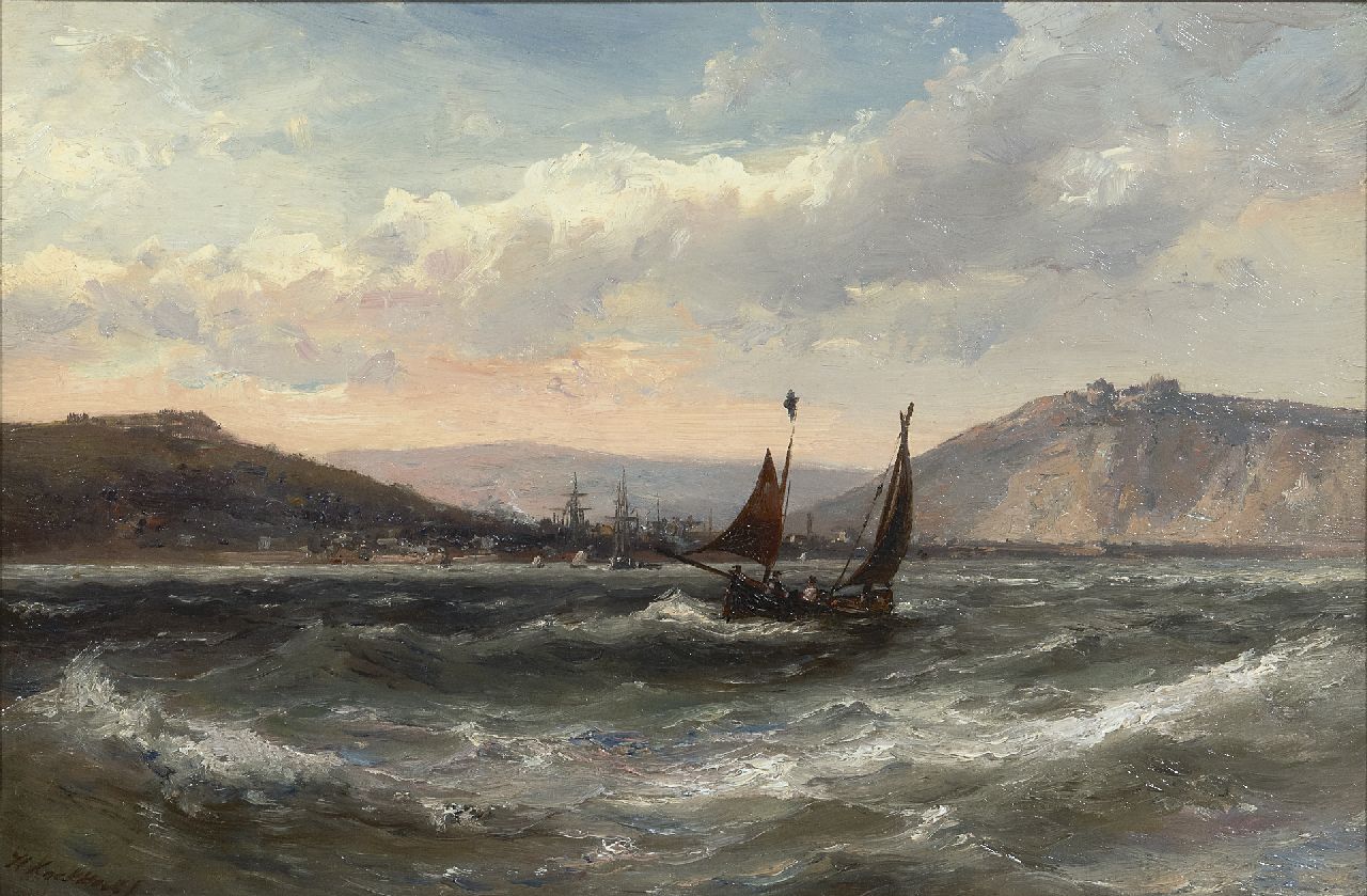 Koekkoek jr. H.  | Hermanus Koekkoek jr., Segelschiffe auf unruhiger See, Öl auf Leinwand 30,0 x 45,2 cm, Unterzeichnet l.u.