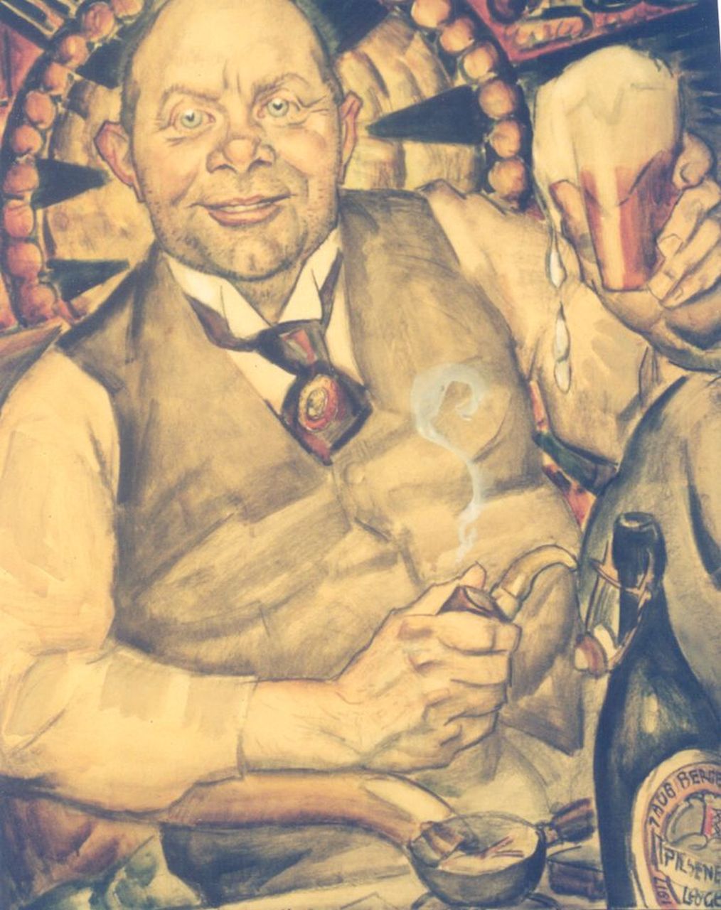Gestel L.  | Leendert 'Leo' Gestel, Piet Boendermaker, Schwarze Kreide und Aquarell auf Papier 77,5 x 69,0 cm, signed l.r. und dated August 1st Bergen 1917 on the bottle