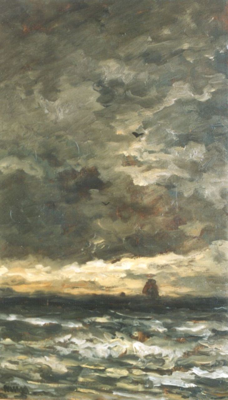Mesdag H.W.  | Hendrik Willem Mesdag, Evening twilight, Öl auf Holz 55,3 x 32,4 cm, signed l.l. with initials