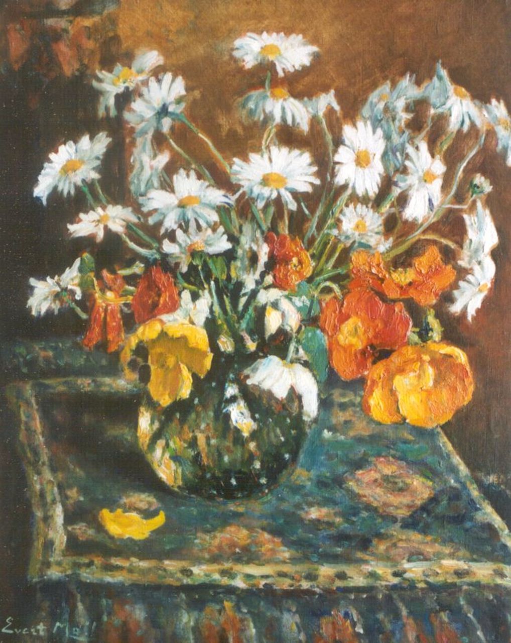 Moll E.  | Evert Moll, Daisies and tulips, Öl auf Leinwand 70,0 x 59,8 cm, signed l.l.