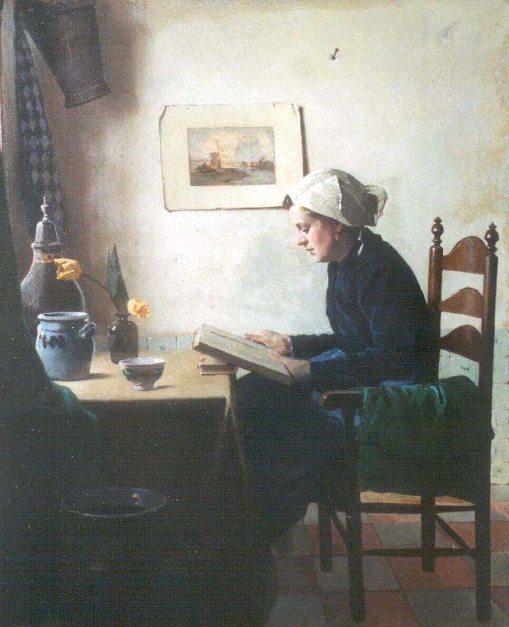 Ligtelijn E.J.  | Evert Jan Ligtelijn, Reading a book, Öl auf Leinwand 60,3 x 50,0 cm, signed l.l.