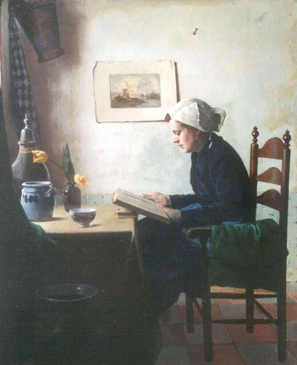 Ligtelijn E.J.  | Evert Jan Ligtelijn, Reading a book, Öl auf Leinwand 60,3 x 50,0 cm, signed l.l.