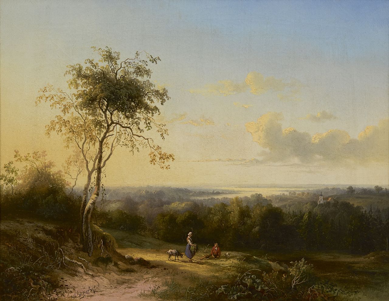 Sijpkens F.H.  | Ferdinand Hendrik Sijpkens, Panoramische Landschaft mit Hirtenvolk, Öl auf Leinwand 41,4 x 52,3 cm, Unterzeichnet l.u.