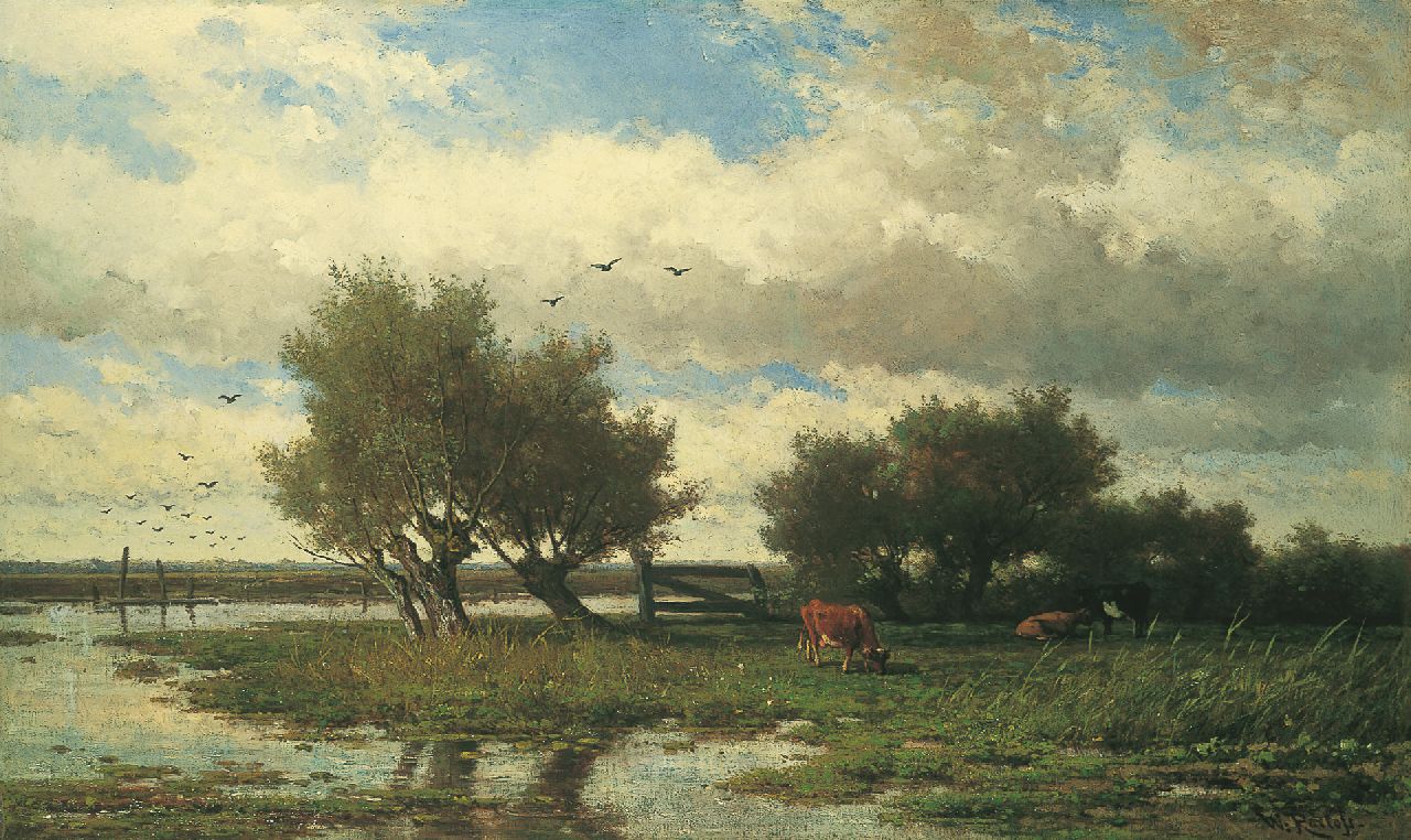 Roelofs W.  | Willem Roelofs, Cattle in a polder landscape, Öl auf Leinwand 84,0 x 139,0 cm, signed l.r. und painted circa 1860