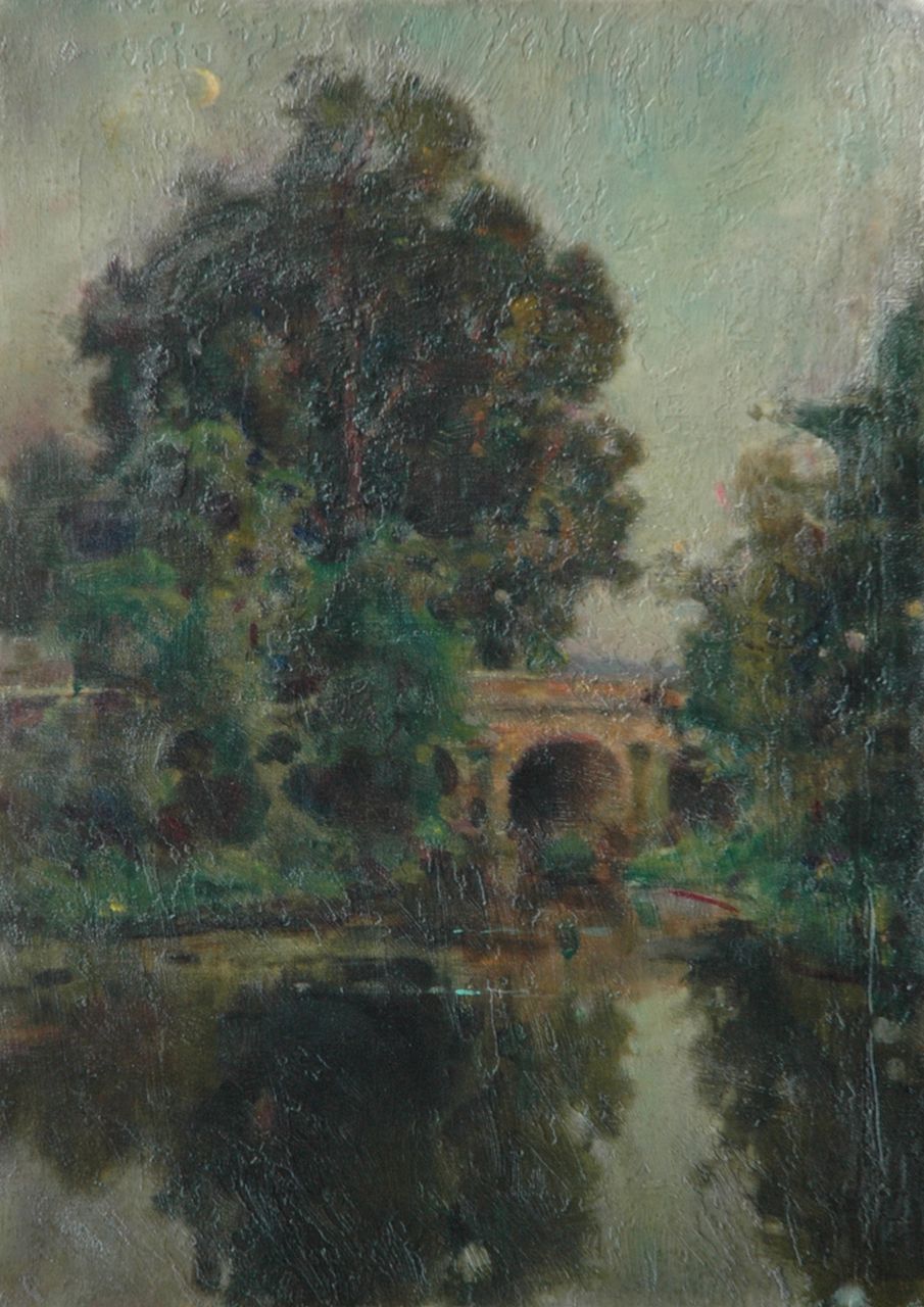 Muenier J.A.  | Jules Alexis Muenier, Teich im Mondlicht, Öl auf Leinwand 46,3 x 33,2 cm