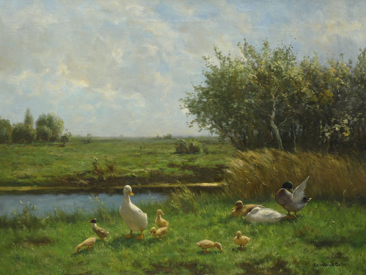 Artz C.D.L.  | 'Constant' David Ludovic Artz, Polder landscape with ducks, Öl auf Leinwand 60,5 x 80,0 cm, signed l.r.
