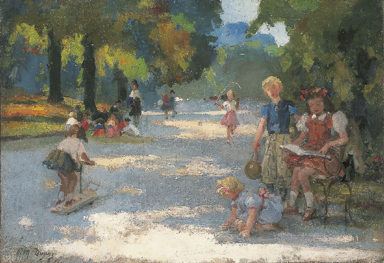 Dupuy P.M.  | Paul Michel Dupuy, Children playing in 'Parc Monçeau', Paris, Öl auf Leinwand 38,1 x 55,3 cm, signed l.l.