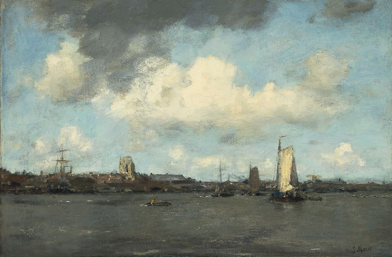 Maris J.H.  | Jacobus Hendricus 'Jacob' Maris, Shipping on the river Merwede, Dordrecht, Öl auf Leinwand 58,7 x 89,0 cm, signed l.r.