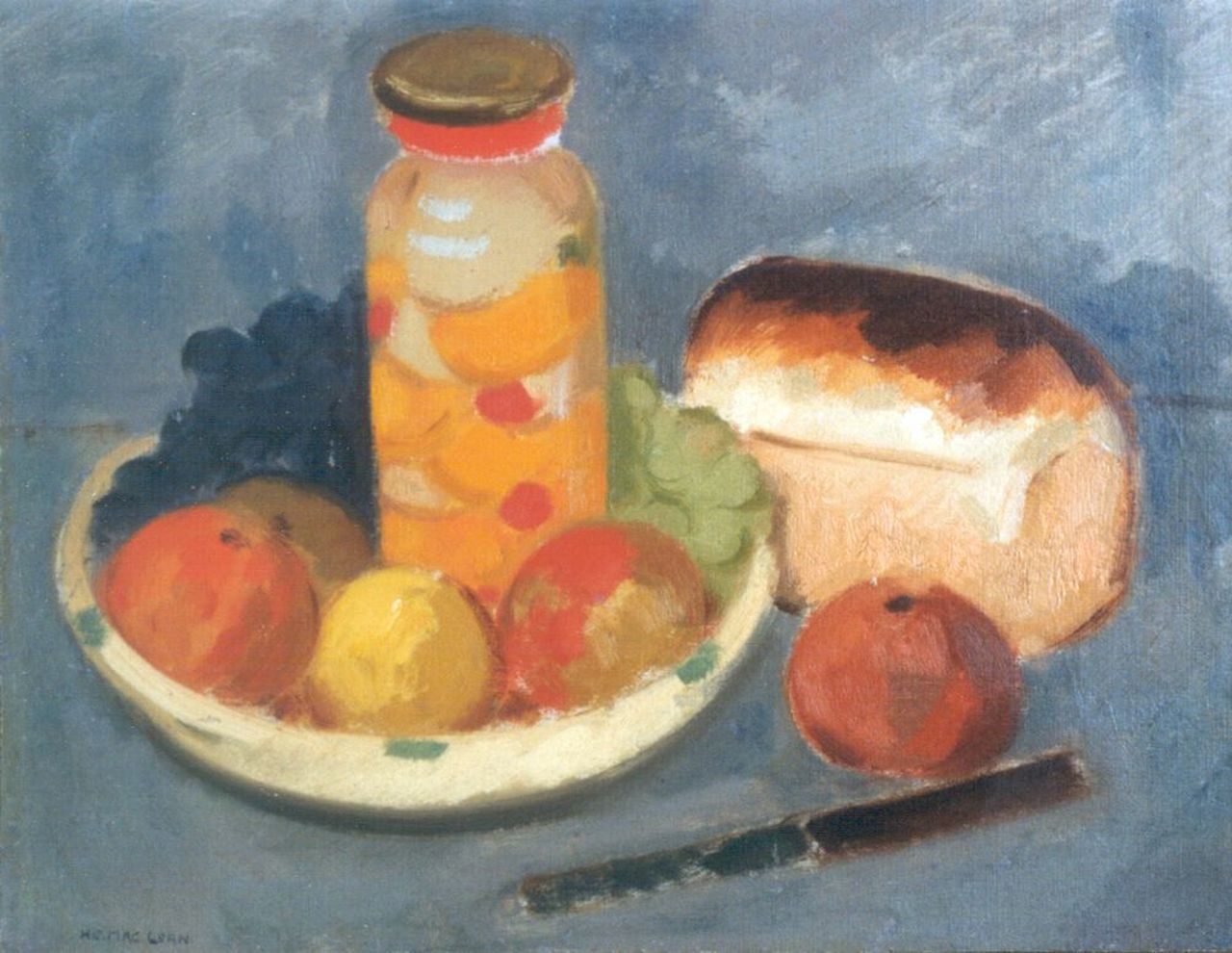 Maclean H.C.  | Henrich Carl 'Henri' Maclean, A still life with bread and a knife, Öl auf Leinwand 35,5 x 45,6 cm, signed l.l.