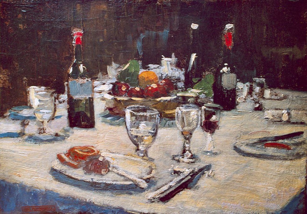 Poggenbeek G.J.H.  | George Jan Hendrik 'Geo' Poggenbeek, A banquet, Öl auf Leinwand 29,0 x 41,0 cm, signed l.l. with studiostamp