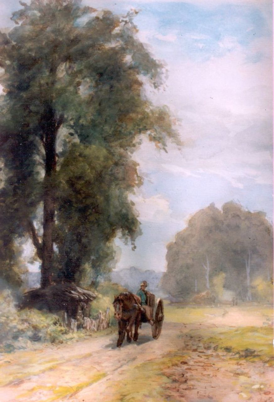 Schipperus P.A.  | Pieter Adrianus 'Piet' Schipperus, Horsedrawn cart on a road, Aquarell auf Papier 33,5 x 22,5 cm, signed l.l.