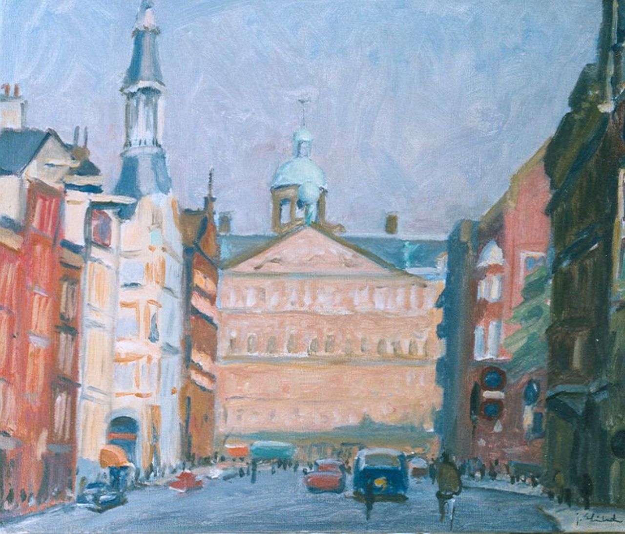 Stierhout J.A.U.  | Josephus Antonius Ubaldus 'Joop' Stierhout, Raadhuisstraat with palace on the Dam, Amsterdam, Öl auf Leinwand 50,2 x 60,2 cm, signed l.r.