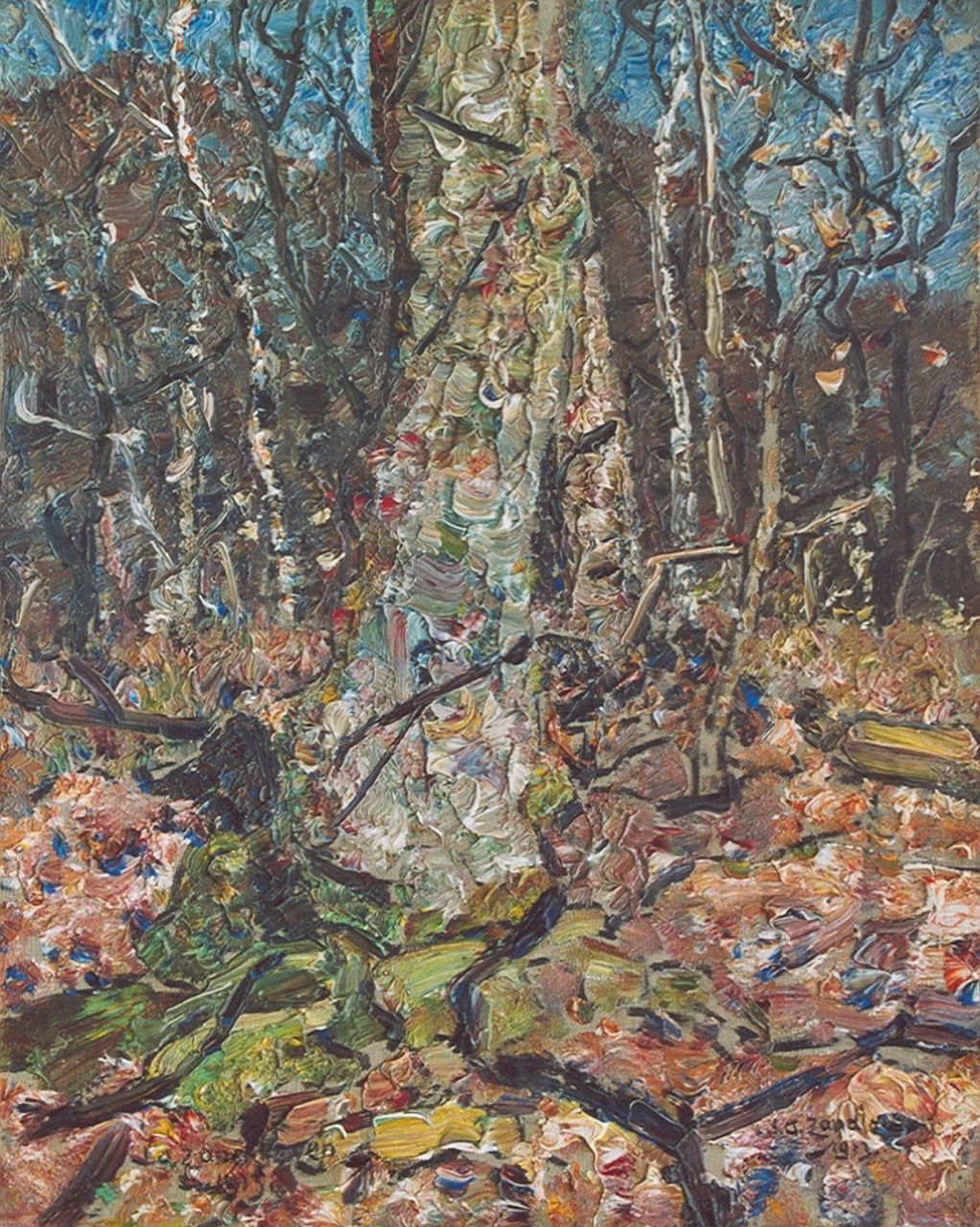 Zandleven J.A.  | Jan Adam Zandleven, Forest view, Öl auf Leinwand  auf Holzfaser 40,7 x 33,0 cm, signed l.r. und dated 1913