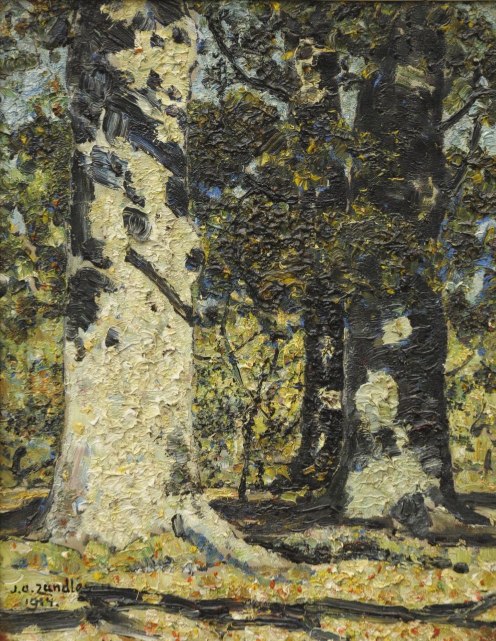 Zandleven J.A.  | Jan Adam Zandleven, Weisse Bäume, Öl auf Leinwand 41,7 x 32,7 cm, Unterzeichnet l.u. und datiert 1914