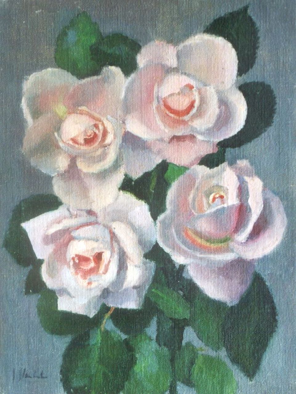 Stierhout J.A.U.  | Josephus Antonius Ubaldus 'Joop' Stierhout, Pink roses, Öl auf Leinwand auf Holz 24,0 x 18,0 cm, signed l.l.