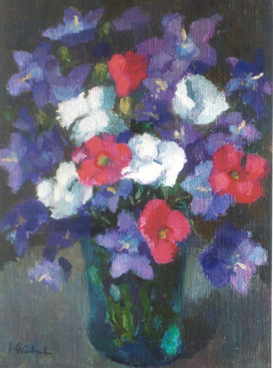 Stierhout J.A.U.  | Josephus Antonius Ubaldus 'Joop' Stierhout, A purple bouquet, Öl auf Leinwand auf Holz 24,3 x 18,3 cm, signed l.l.