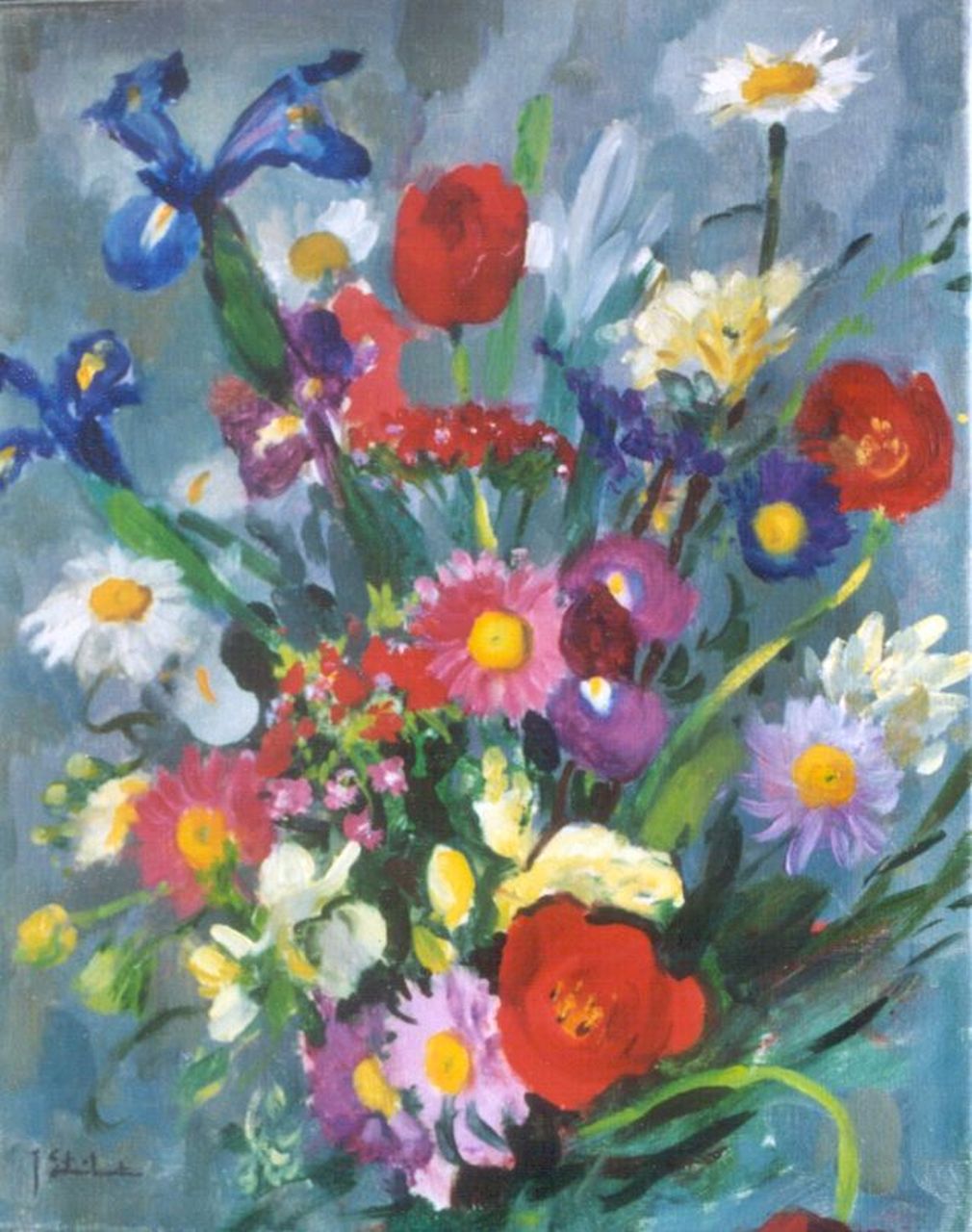 Stierhout J.A.U.  | Josephus Antonius Ubaldus 'Joop' Stierhout, A colourful bouquet, Öl auf Leinwand 50,0 x 40,0 cm, signed l.l.