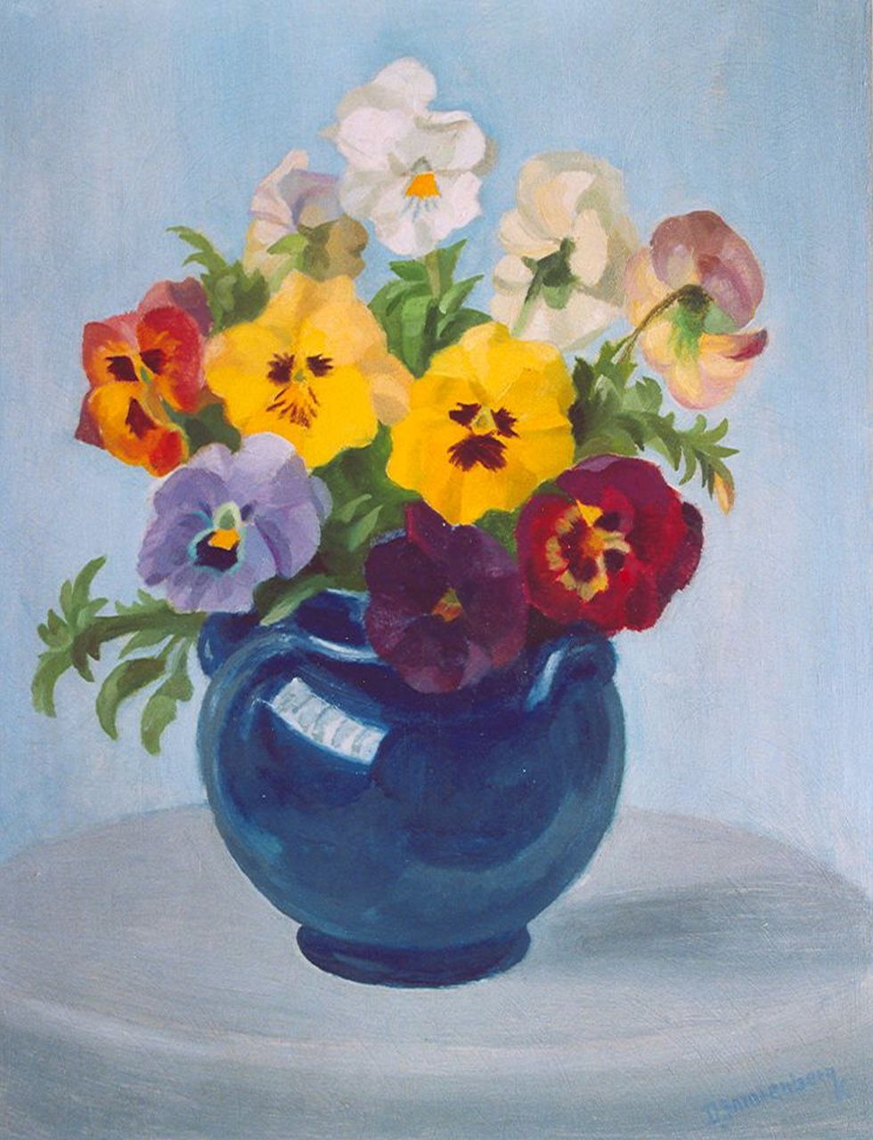 Smorenberg D.  | Dirk Smorenberg, Violets in a vase, Öl auf Holzfaser 41,8 x 31,4 cm, signed l.r.