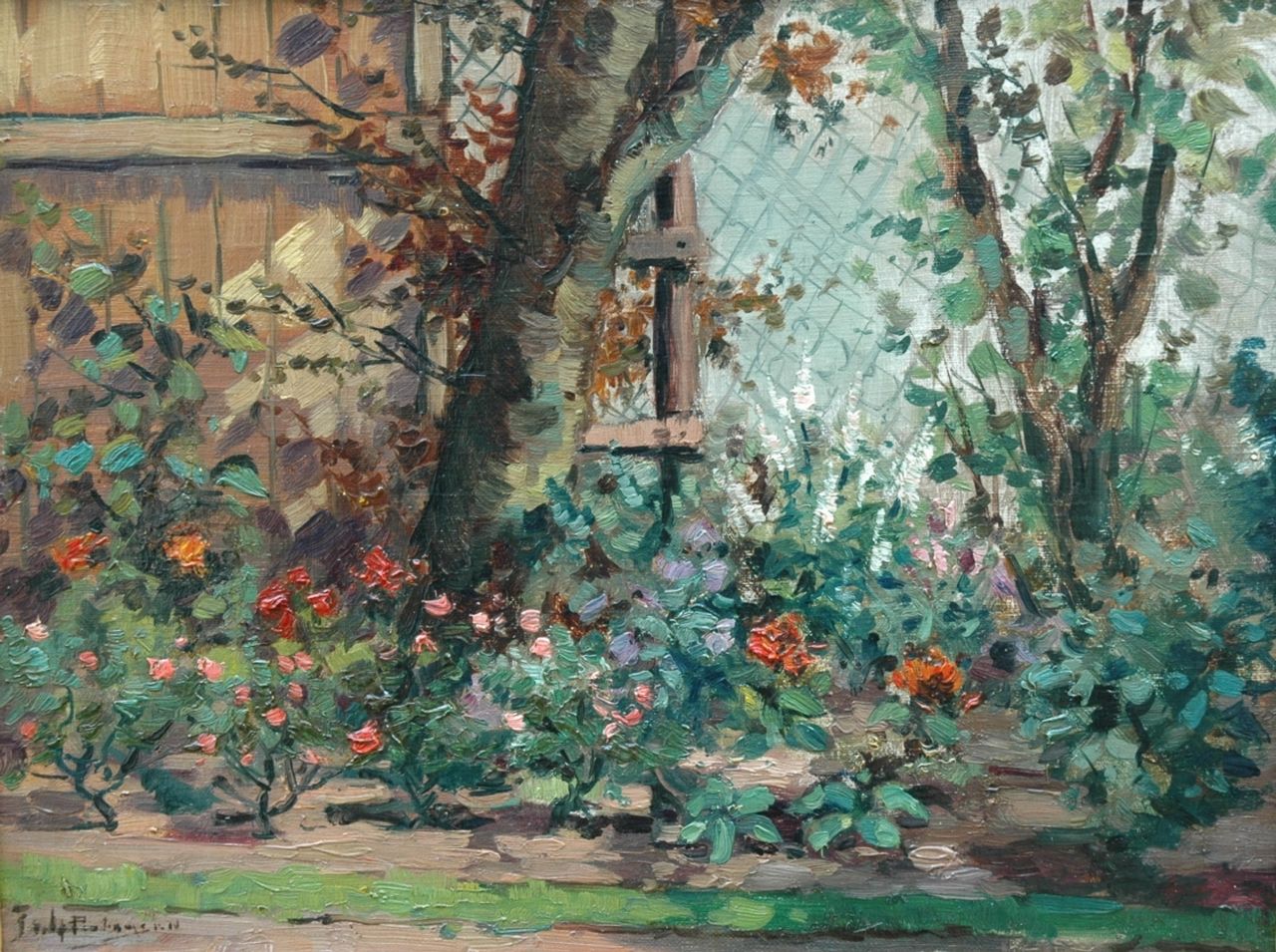 Pietersen J.A.  | 'Johannes' Anthonius Pietersen, The rose garden, Öl auf Pappe 30,0 x 39,4 cm, signed l.l.