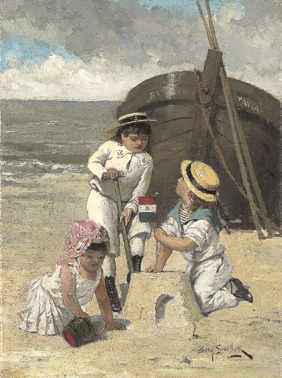 Steelink jr. W.  | Willem Steelink jr., Children playing on the beach, Öl auf Leinwand 28,3 x 20,9 cm, signed l.r.