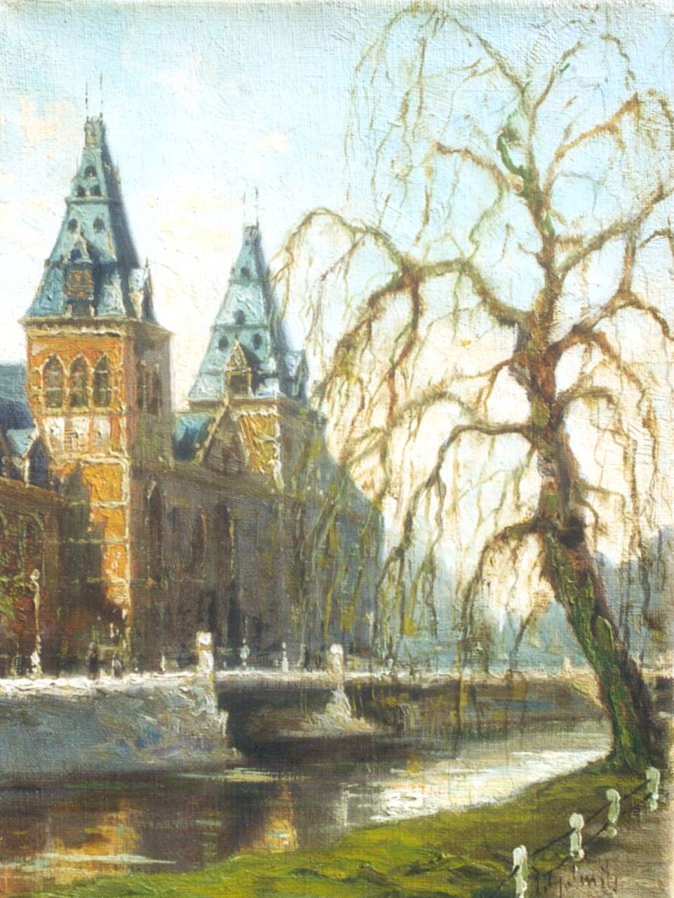 Smits J.G.  | Jan Gerard Smits, A view of the Rijksmuseum, Amsterdam, Öl auf Leinwand 24,5 x 18,3 cm, signed l.r.