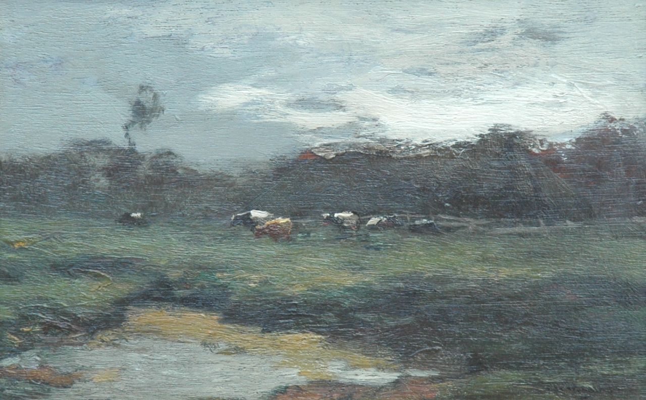 Wenning IJ.H.  | IJpe Heerke 'Ype' Wenning, Cows in a meadow, Öl auf Holz 13,9 x 21,2 cm, signed l.r.