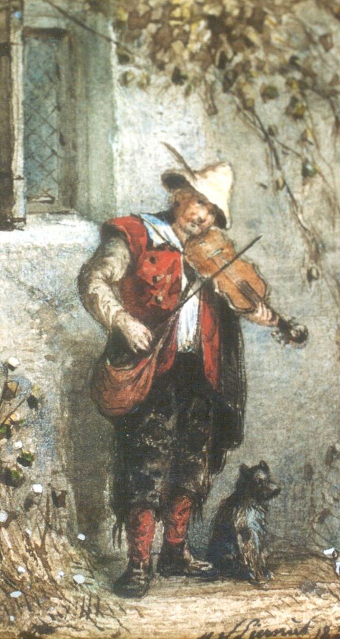 Liernur M.W.  | Martinus Wilhelmus Liernur, Playing the violin, Aquarell auf Papier 10,3 x 6,7 cm, signed l.r. und dated 1853