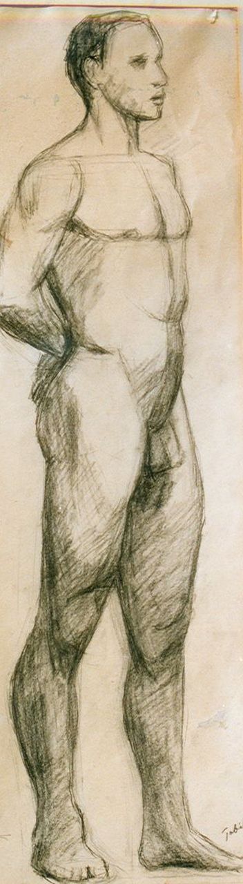 Onbekend 20e eeuw (1e helft)  | Onbekend | Aquarelle und Zeichnungen zum Verkauf angeboten | Aktstudie von stehendem Mann, Holzkohle und Kreide auf Papier 52,0 x 31,0 cm, Unterzeichnet r.u. 'Tobiasse'