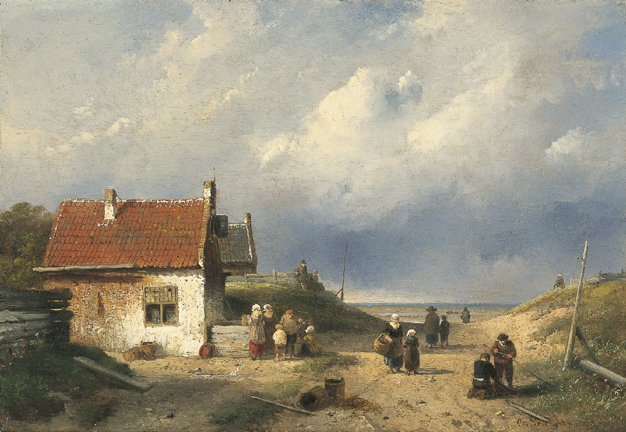 Leickert C.H.J.  | 'Charles' Henri Joseph Leickert, A coastal scene, Scheveningen, Öl auf Holz 23,8 x 34,5 cm, signed l.r.