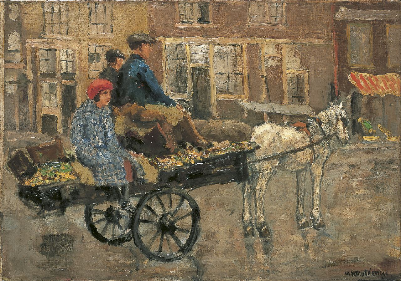 Mackenzie M.H.  | Marie Henri Mackenzie, Horsecart at the Noordermarkt, Amsterdam, Öl auf Leinwand 46,4 x 65,5 cm, signed l.r.