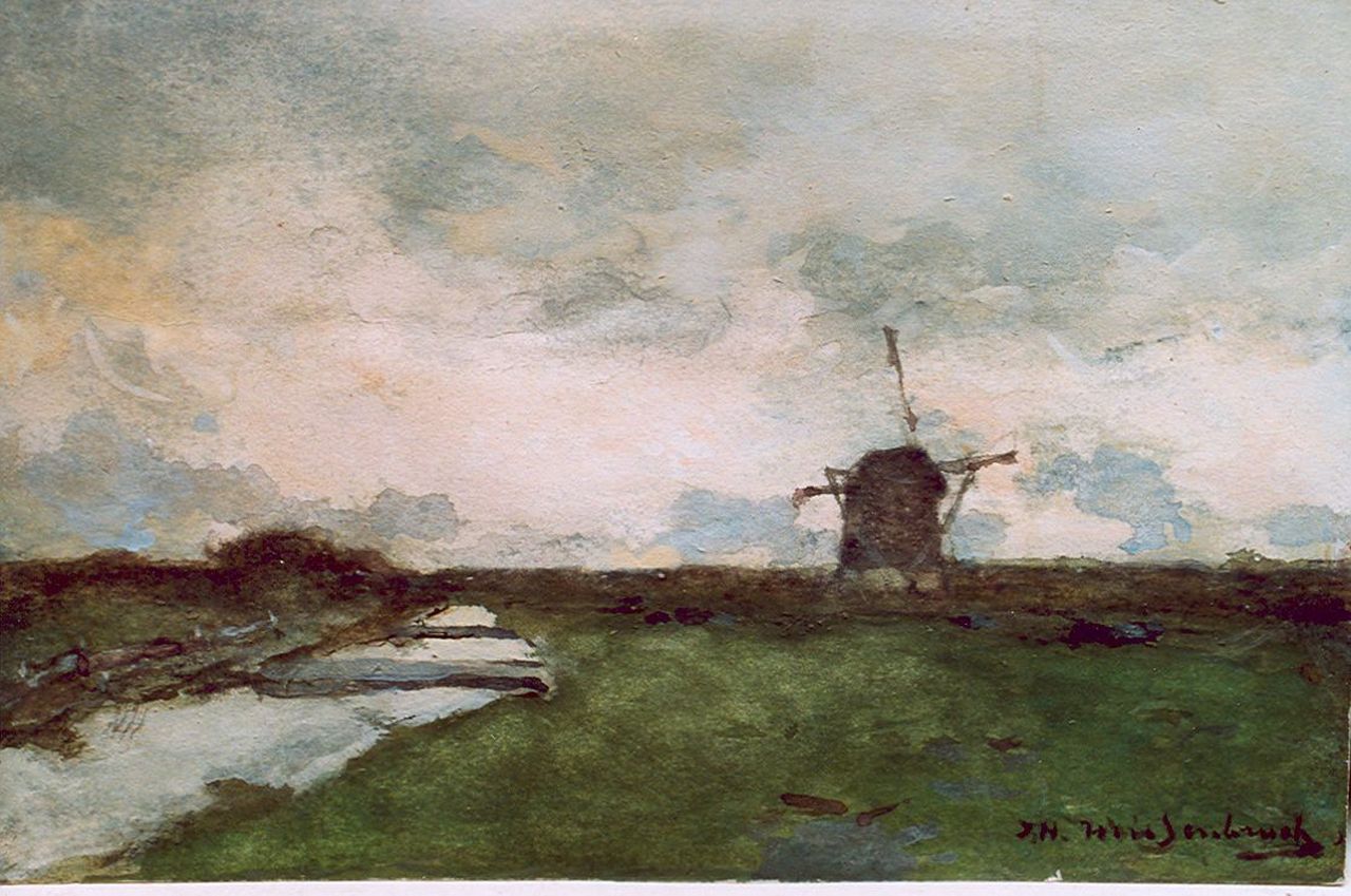 Weissenbruch H.J.  | Hendrik Johannes 'J.H.' Weissenbruch, A polder landscape, Aquarell auf Papier 14,9 x 23,0 cm, signed l.r.