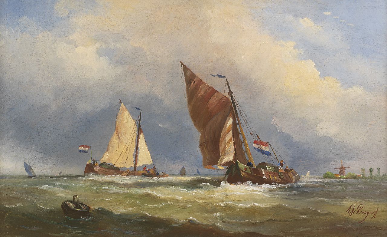Prooijen A.J. van | Albert Jurardus van Prooijen, Shipping on choppy waters, Öl auf Holz 34,7 x 55,9 cm, signed l.r.