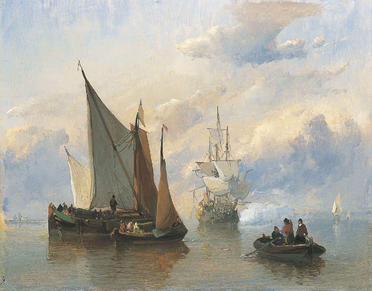 Koster E.  | Everhardus Koster, Sailing vessels and a three-master in a calm, Öl auf Holz 19,2 x 24,6 cm