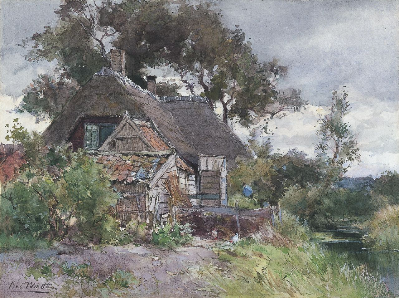 Windt Ch. van der | Christophe 'Chris' van der Windt, A farm, Reeuwijk, Aquarell auf Papier 29,9 x 40,0 cm, signed l.l. und dated July 1929 on the reverse