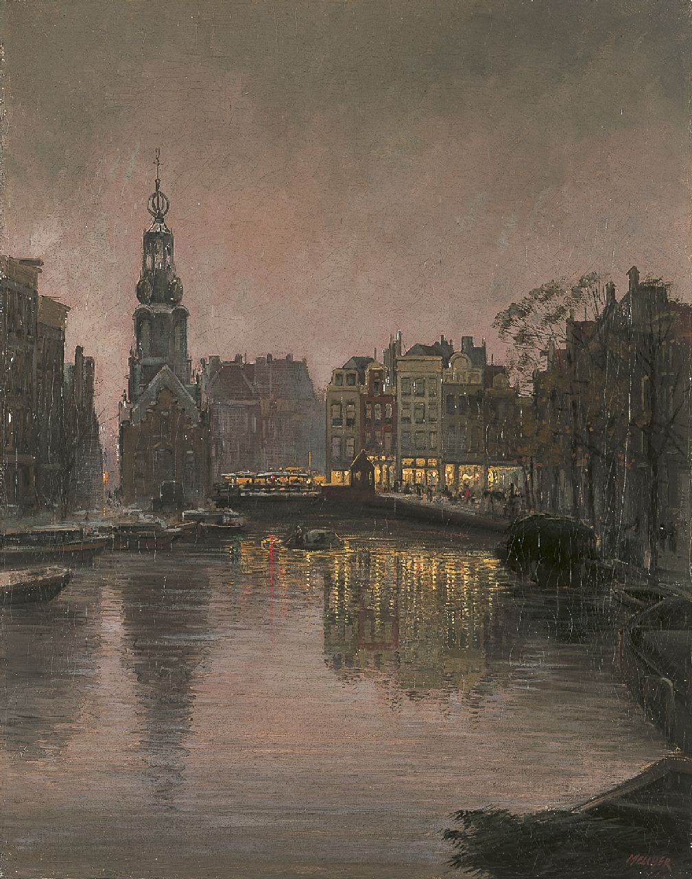 Melcher Tilmes J.H.  | Jan Hermanus Melcher Tilmes, View of the Muntplein, Amsterdam, Öl auf Leinwand 56,3 x 44,5 cm, signed l.r.