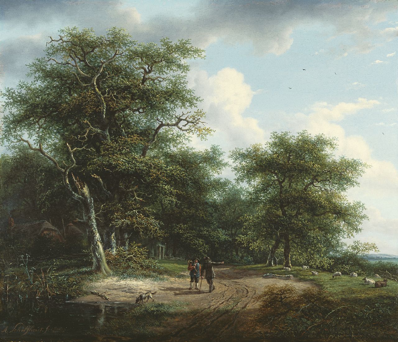 Schelfhout A.  | Andreas Schelfhout, Figures in a summer landscape, Öl auf Holz 33,9 x 40,0 cm, signed l.l. und painted between 1812-1815