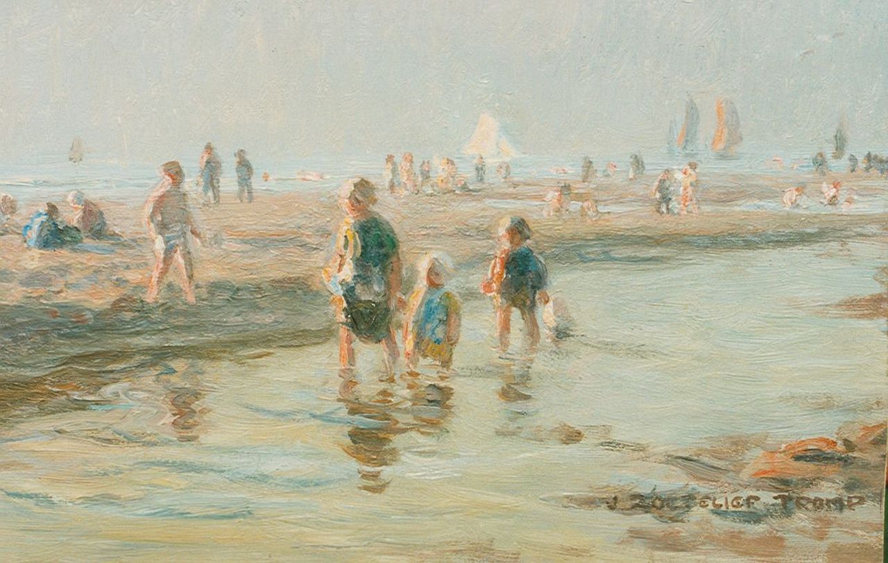 Zoetelief Tromp J.  | Johannes 'Jan' Zoetelief Tromp, Children paddling, Katwijk, Öl auf Holz 20,0 x 31,0 cm, signed l.r.