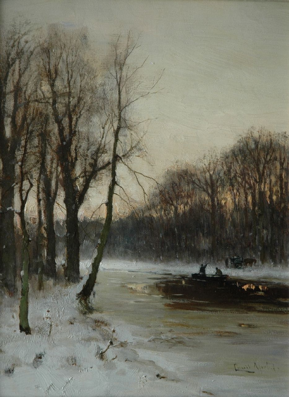 Apol L.F.H.  | Lodewijk Franciscus Hendrik 'Louis' Apol, Along a canal by sunset, Öl auf Holz 30,9 x 23,5 cm, signed l.r.