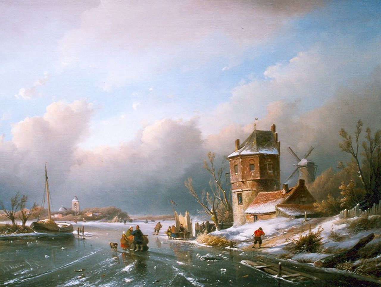 Spohler J.J.  | Jan Jacob Spohler, Figures on the ice by a 'koek en zopie', Öl auf Leinwand 52,2 x 69,6 cm, signed l.l.