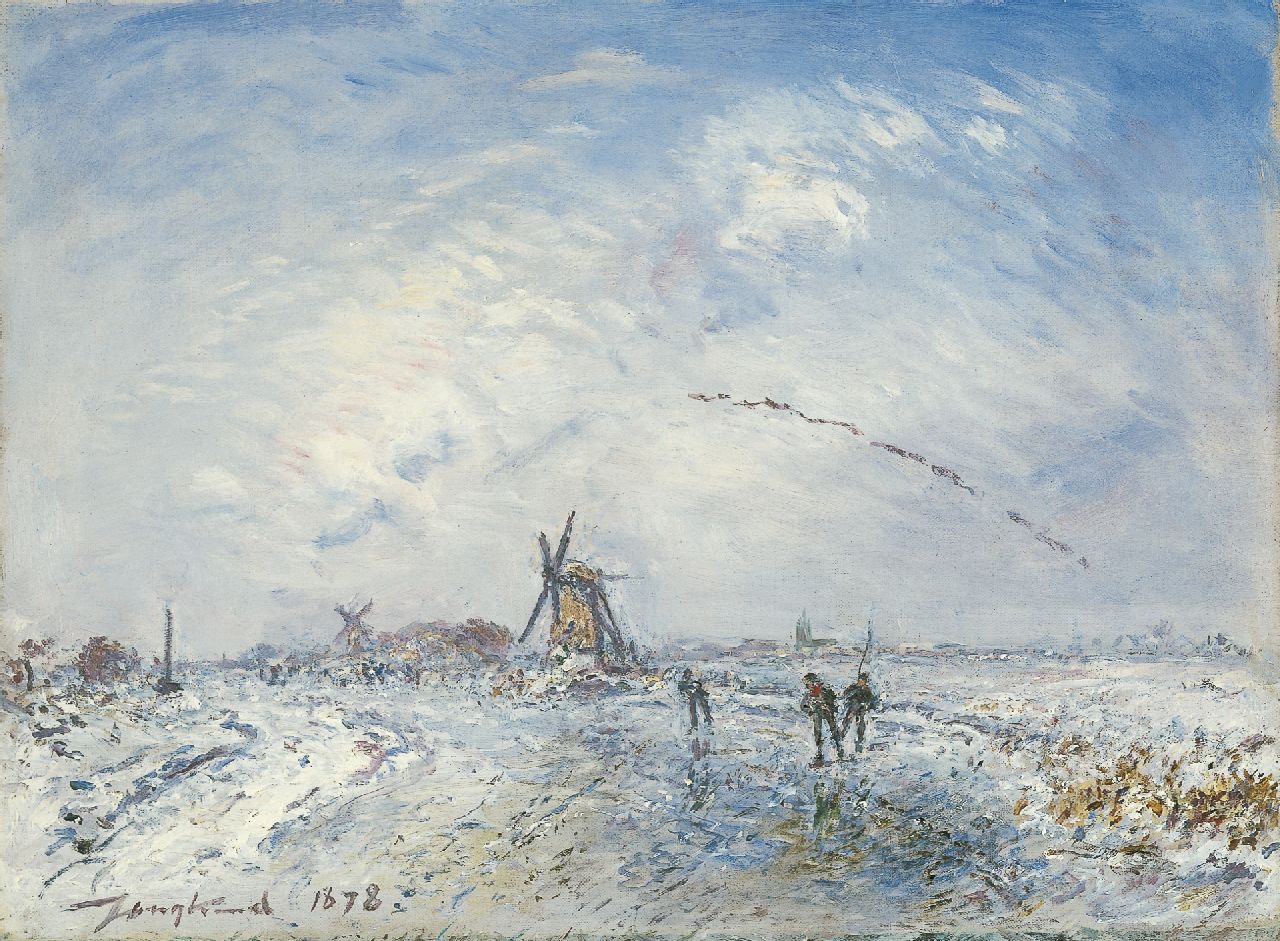 Jongkind J.B.  | Johan Barthold Jongkind, A winter landscape, Öl auf Leinwand 24,6 x 32,4 cm, signed l.l. und dated 1878