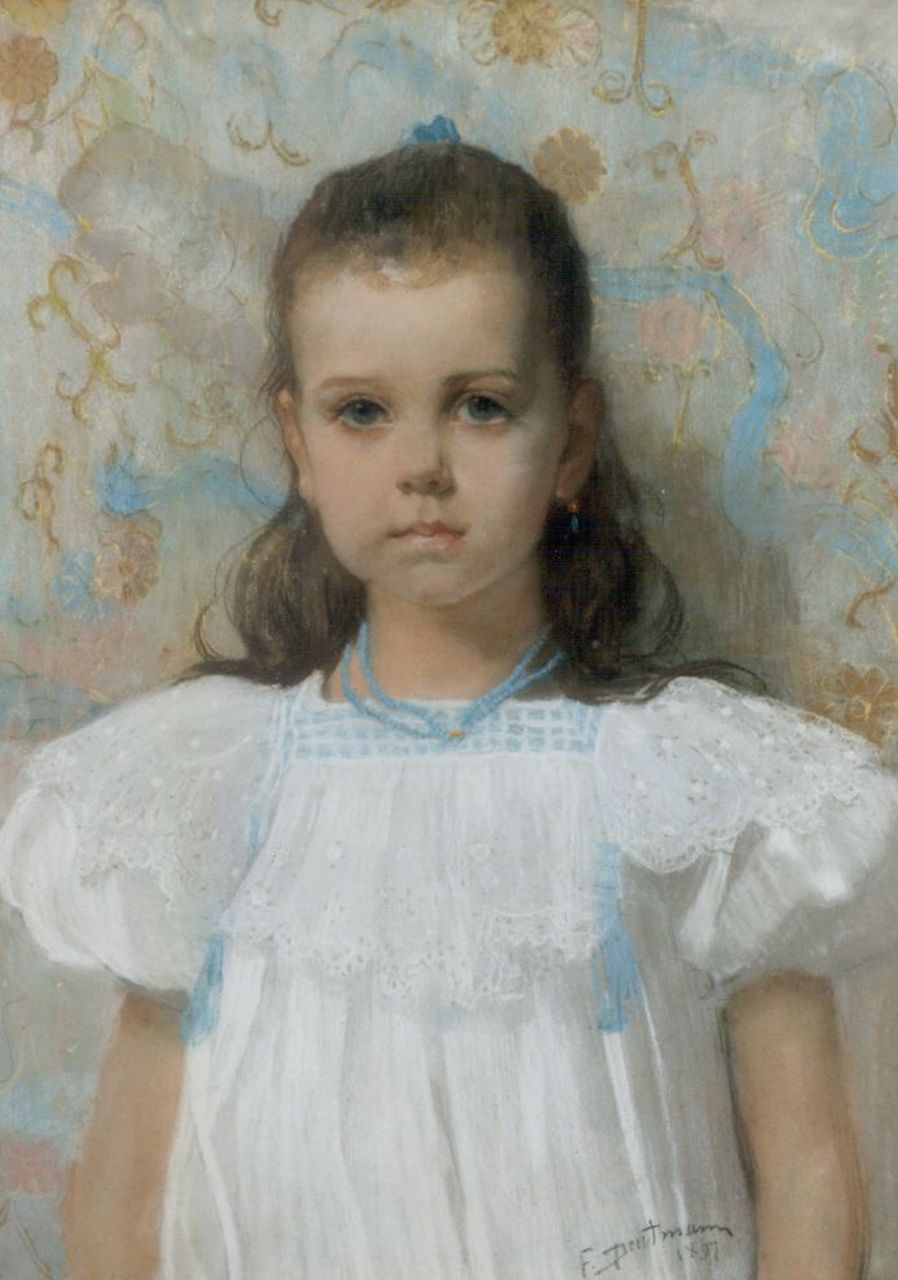 Deutmann F.W.M.  | 'Franz' Wilhelm Maria Deutmann, A portrait of a young girl with a white dress, Pastell auf Papier 62,5 x 45,0 cm, signed l.r. und dated 1897