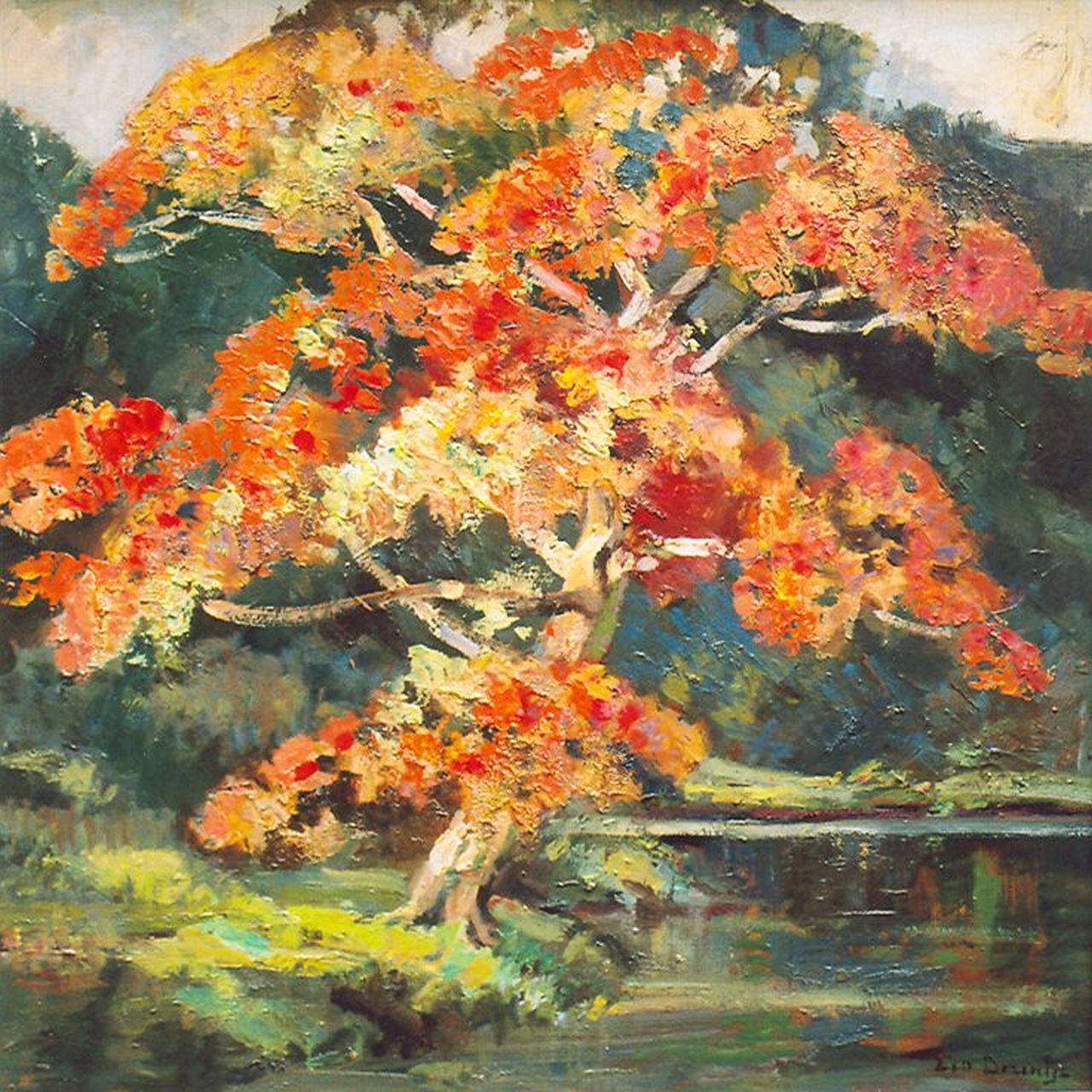 Dezentjé E.  | Ernest Dezentjé, Flowering tree, Öl auf Holz 48,1 x 47,9 cm, signed l.r.