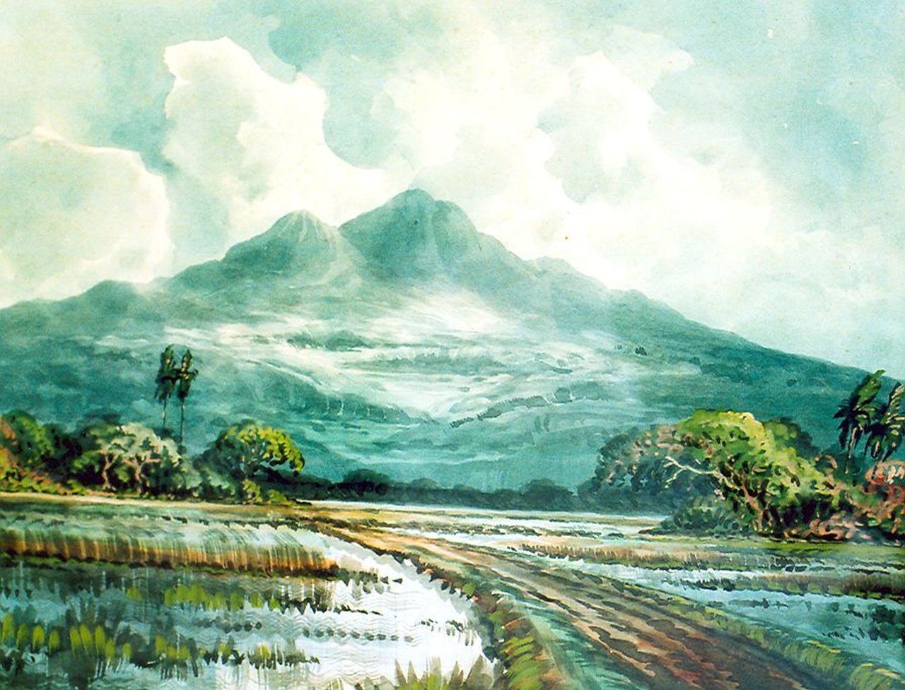 Widjaja A.K.  | Anton Kustia Widjaja, Reisfelder in Indonesien, Aquarell auf Papier 23,0 x 30,0 cm, Unterzeichnet r.u.