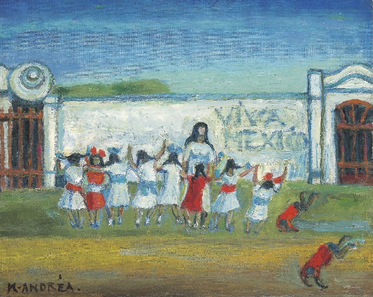 Andréa C.  | Cornelis 'Kees' Andréa, Childeren's party, Mexico, Öl auf Leinwand Malereifaser 39,9 x 49,9 cm, signed l.l.