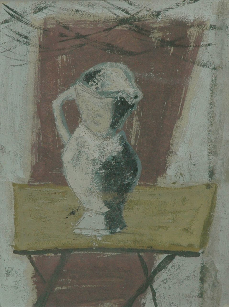 Heel J.J. van | Johannes Jacobus 'Jan' van Heel, Still life of a white jug, Gouache auf Papier 31,0 x 24,0 cm, signed l.r. und dated '49