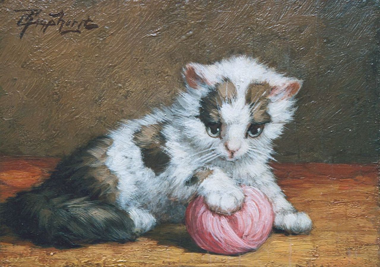 Raaphorst C.  | Cornelis Raaphorst, Kitten playing, Öl auf Holz 12,9 x 18,0 cm, signed u.l.