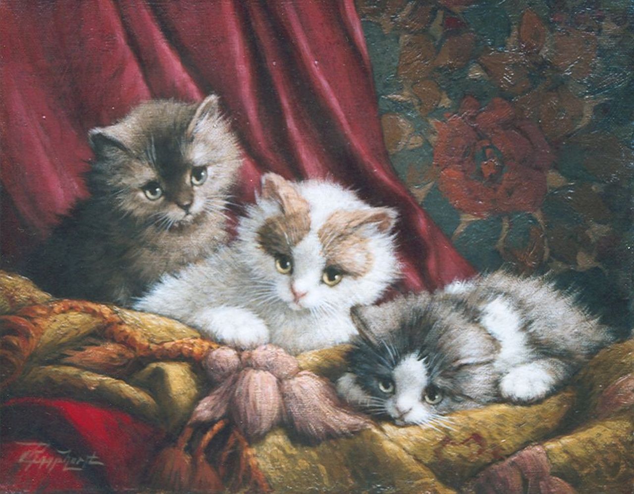 Raaphorst C.  | Cornelis Raaphorst, Three kittens, Öl auf Leinwand 24,2 x 30,2 cm, signed l.l.