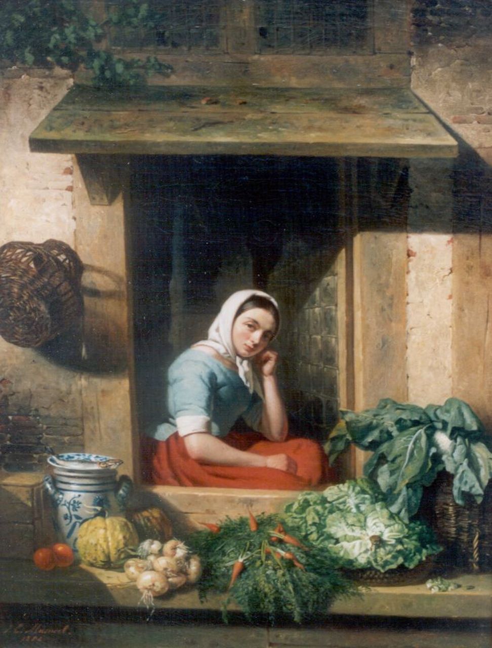 Masurel J.E.  | Johannes Engel Masurel, Selling vegetables, Öl auf Leinwand 53,0 x 40,8 cm, signed l.l. und dated 1852