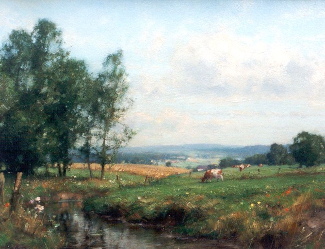 Holtrup J.  | Jan Holtrup, Landscape with cattle, Limburg, Öl auf Leinwand 35,0 x 45,0 cm, signed l.l.
