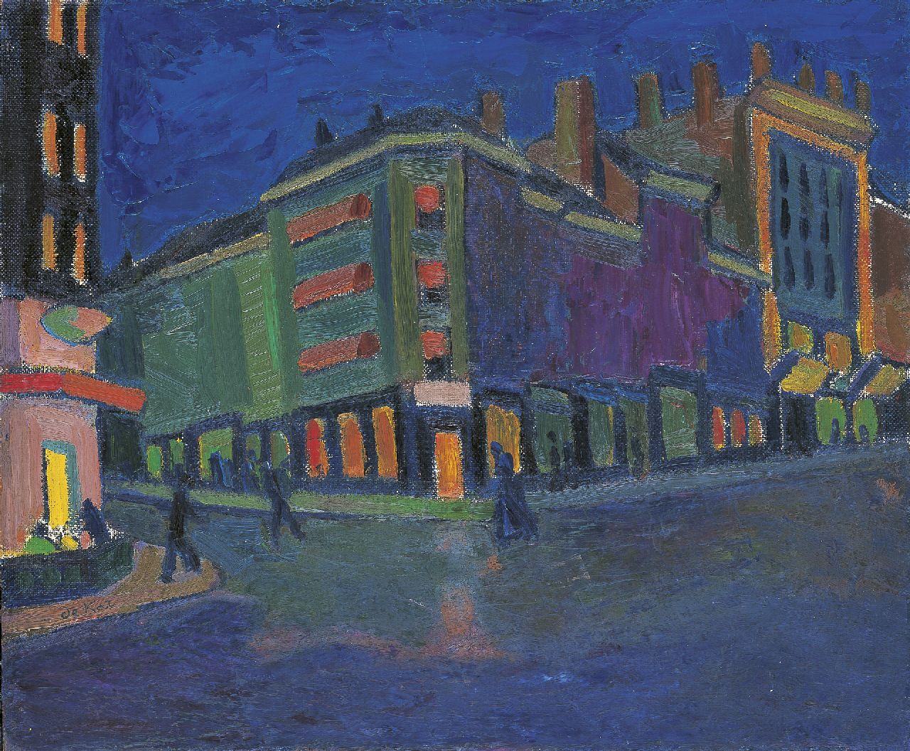 Anne-Pierre de Kat | Stadt in der Nacht, Öl auf Leinwand  auf Holzfaser, 50,0 x 60,1 cm, Unterzeichnet l.u.